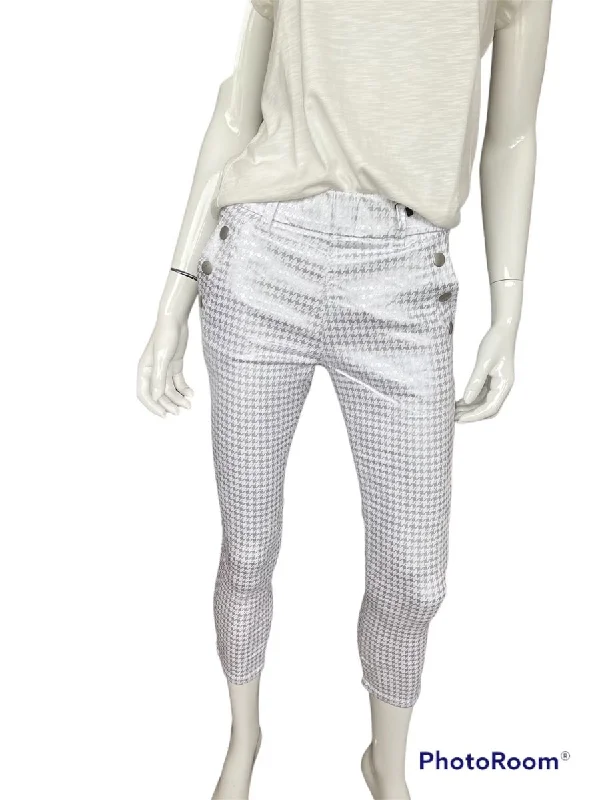 Dafna Button Capri Style Flog Pants -  White / Silver