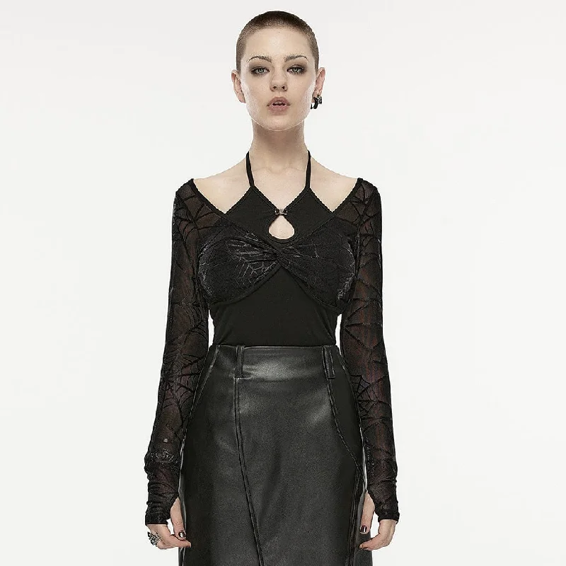 Women's Grunge Black Mesh Cape with Halterneck Top