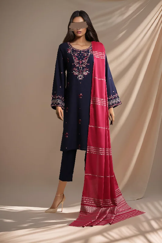 Solid+Embroidered Khaddar Stitched 2 Piece Shirt Dupatta