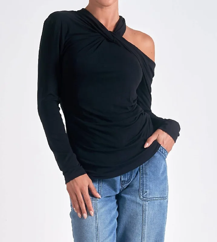 Long Sleeve Off Shoulder Top In Black