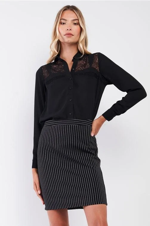 Embroidered Sheer Classic Collar Buttoned Shirt Top