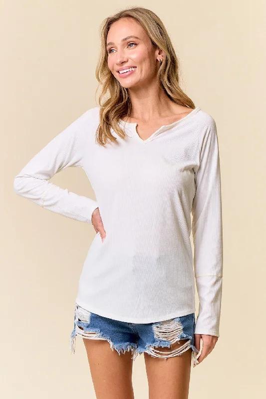 Ivory V-Neck Long Sleeve