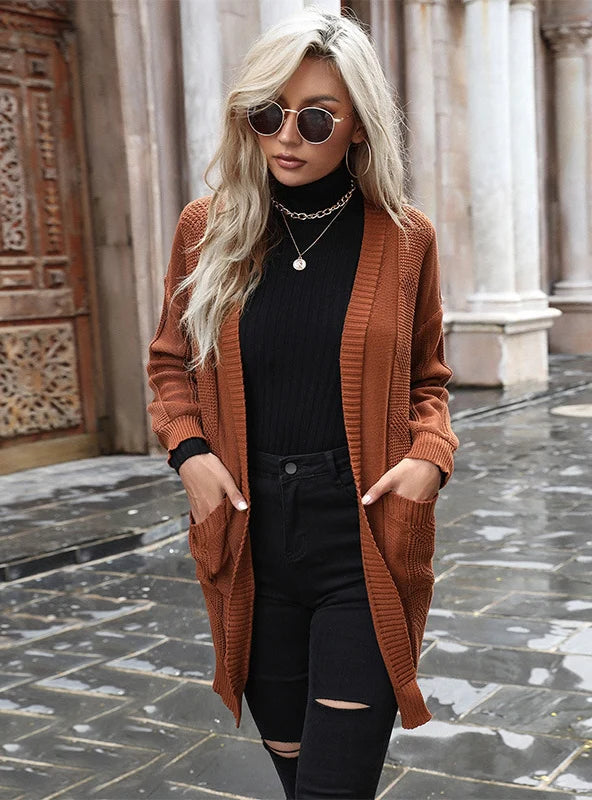 FASHION CASUAL SOLID COLOR LONG SLEEVE CARDIGAN SWEATER