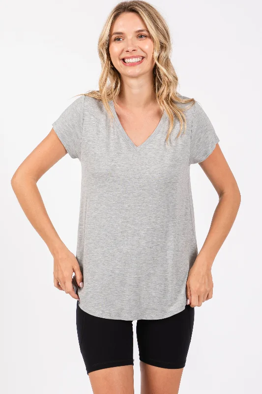 Heather Grey Basic V-Neck Short Sleeve Top