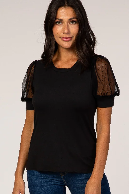 Black Mesh Sleeve Top