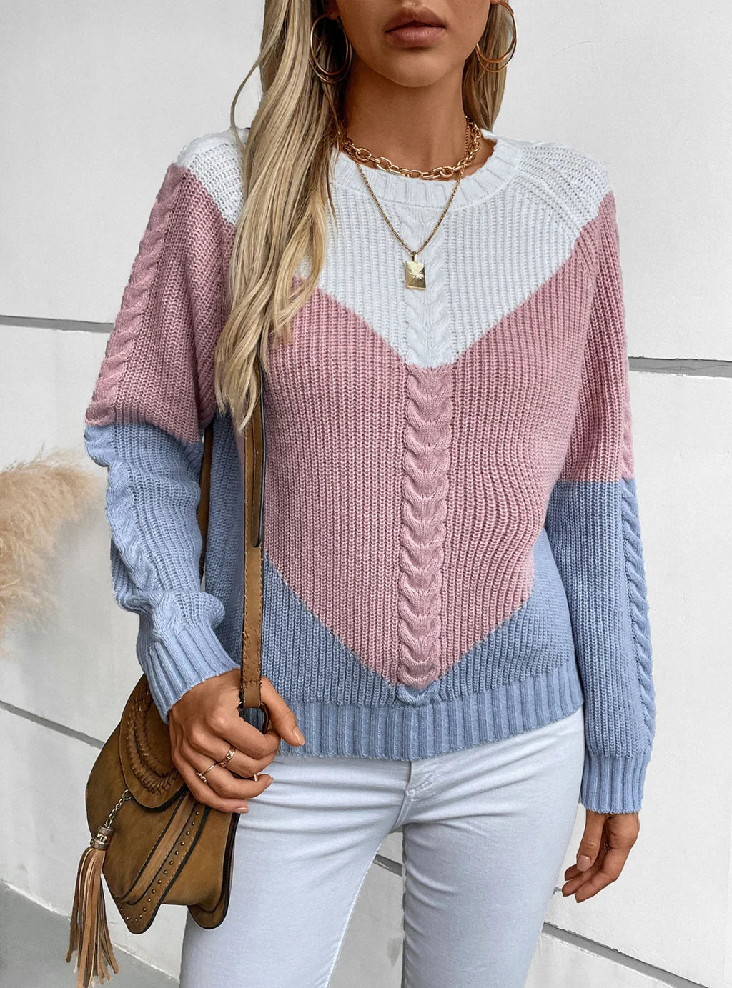 Retro Loose Contrast Twisted Sweater