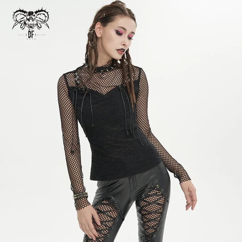 Women's Gothic Skulls Mesh Splice Shirt