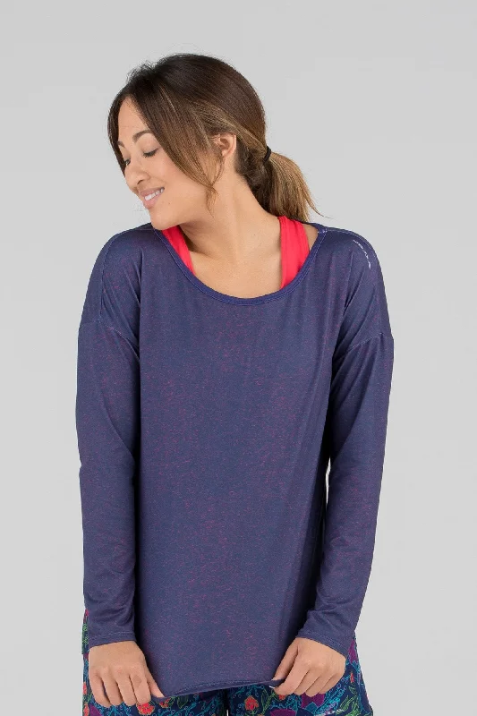 Women's Printed Hypersoft L/S Running Shirt - Cypher Navy/Red