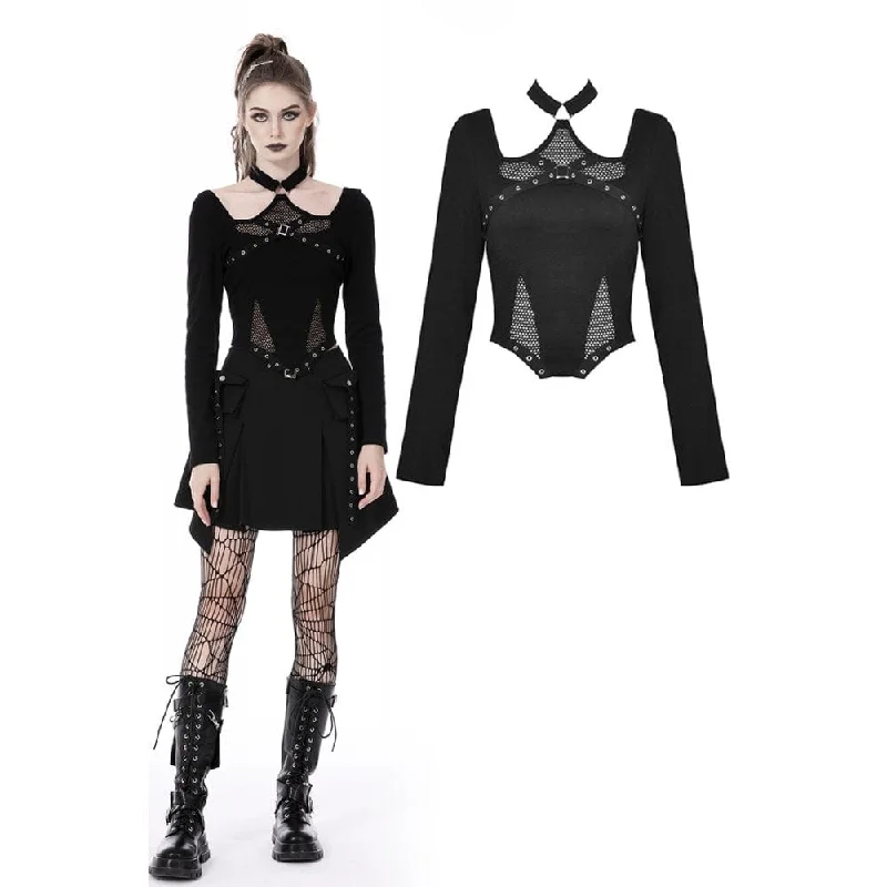 Women's Punk Mesh Splice Halterneck Crop Top