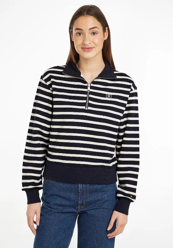 Tommy Hilfiger Womens Breton Stripe Half Zip Jacket, Desert Sky