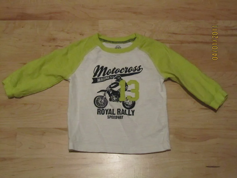 Carter's Boys Long Sleeve Shirt 18m White/Lime Motocross -- Used