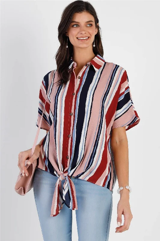 Mauve Multi Color Stripe Tie Detail Shirt Top /3-1-3