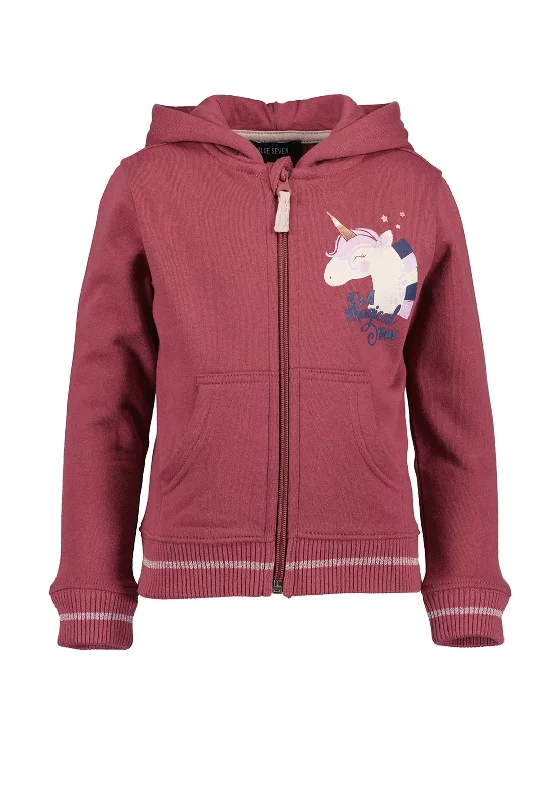 Blue Seven Girl Unicorn Long Sleeve Hooded Jacket, Wine