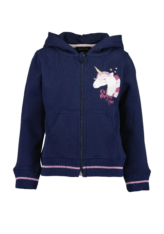 Blue Seven Girl Unicorn Long Sleeve Hooded Jacket, Navy