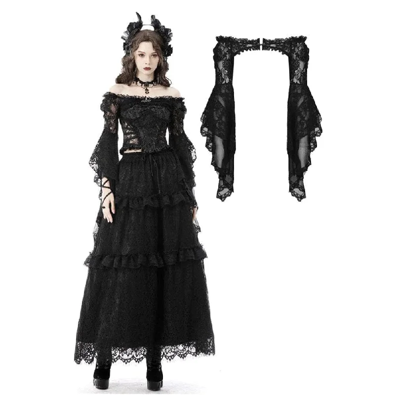 Women's Gothic Off Shoulder Flare Sleeved Floral Mesh Cape