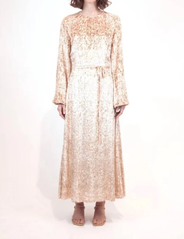 Odina Long Sleeve Maxi Dress In Blush Metallic