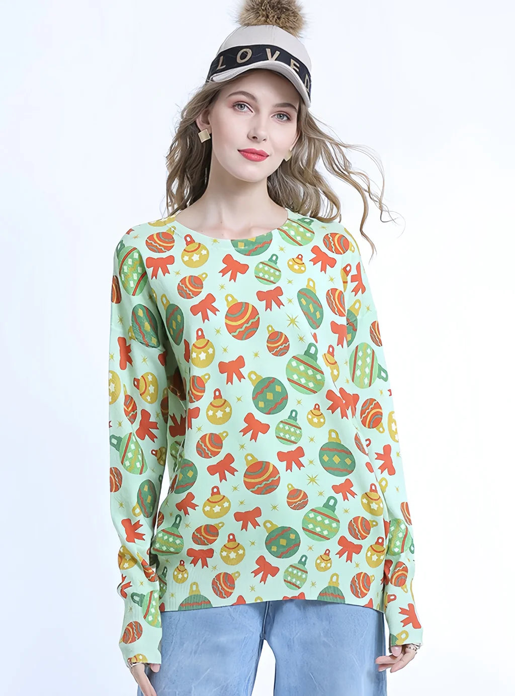 FASHION CHRISTMAS ROUND NECK PULLOVER PRINTED SWEATER