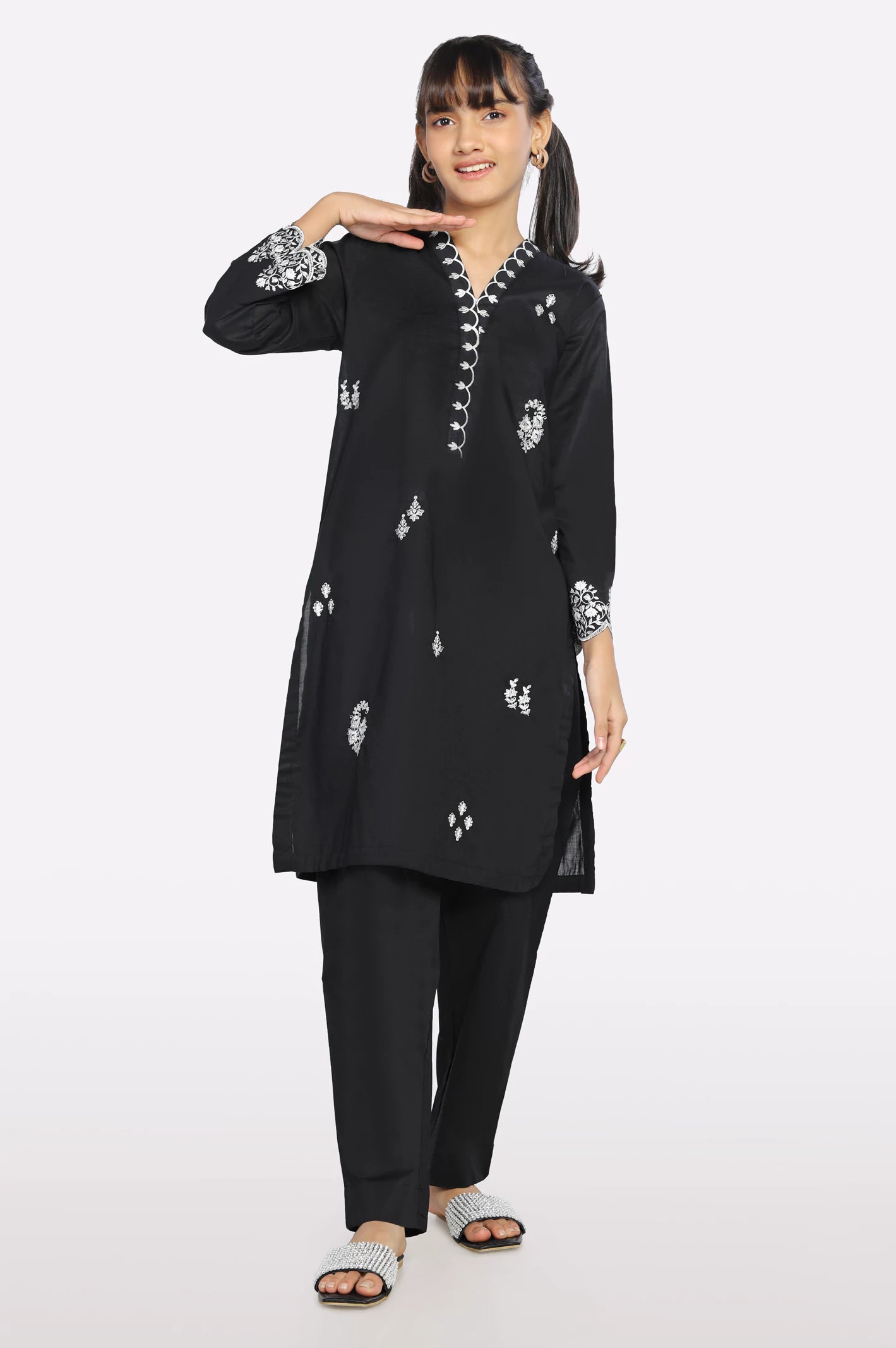 Black Embroidered Teens Kurti