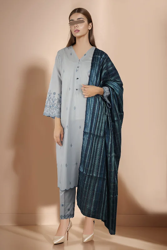 Solid Embroidered Cotton Stitched 2 Piece (Shirt/Trouser)