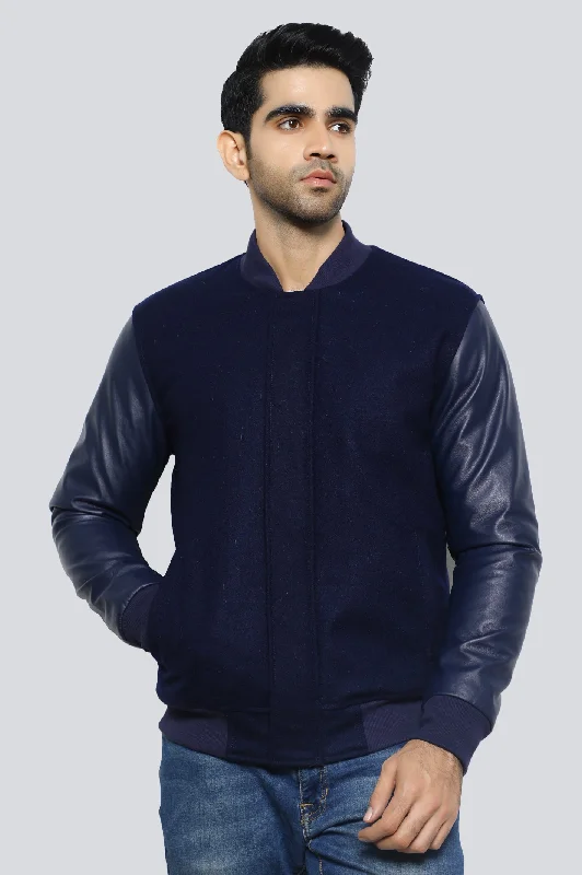 Navy Blue Leather Jacket