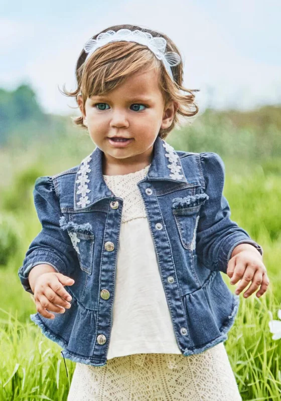 Mayoral Baby Girl Ruffled Denim Jacket, Blue