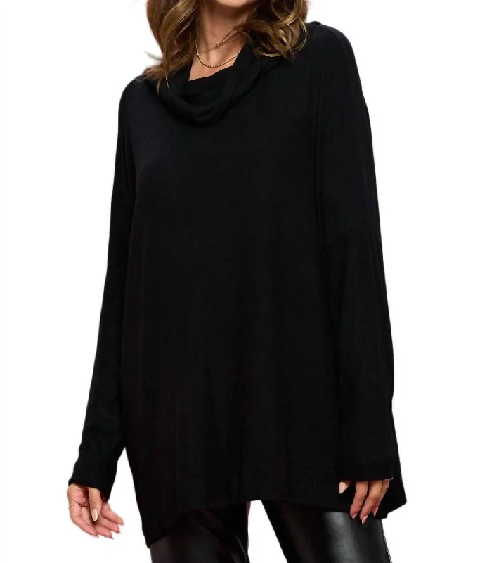 Long Sleeve Cozy Open Back Pullover Top In Black