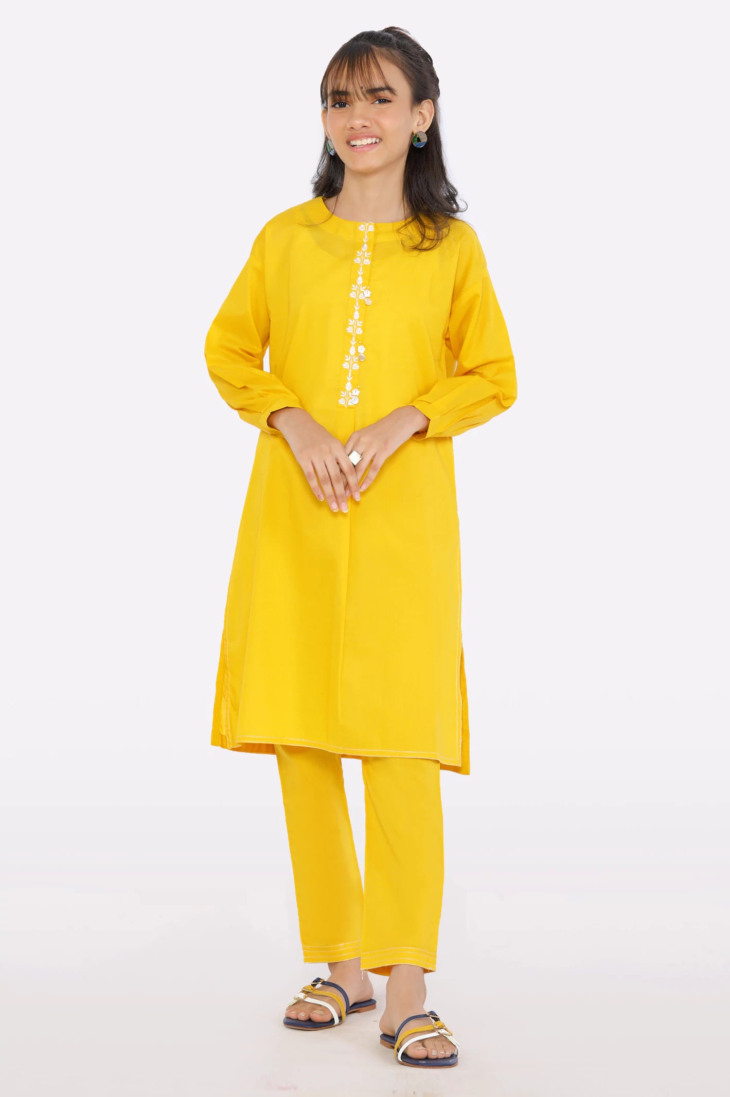 Yellow Embroidered Teens 2PC