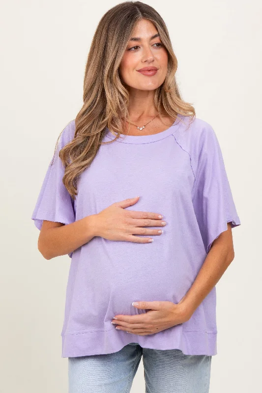 Lavender Oversized Raw Hem Short Sleeve Maternity Tee