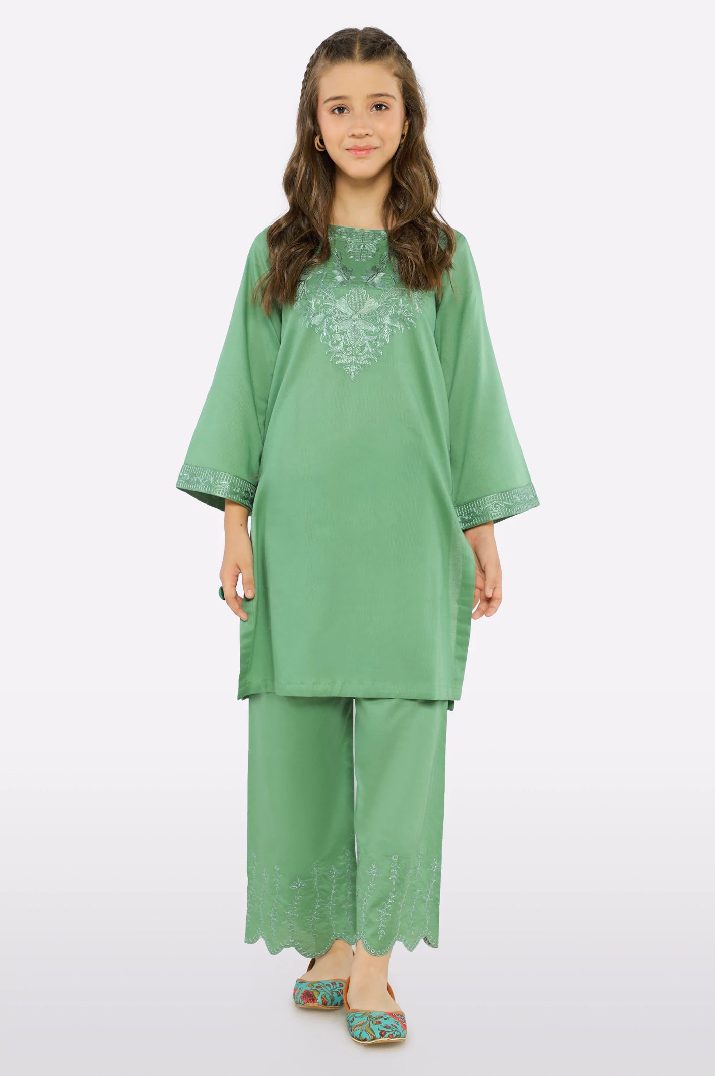 Green Embroidered Teens 2PC