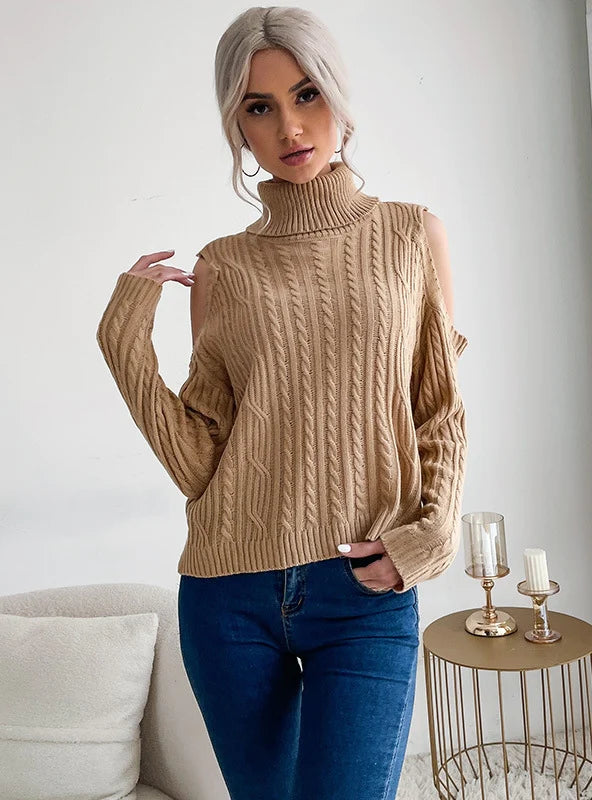 FASHION COLLAR TWIST HIGH SOLID COLOR SWEATER