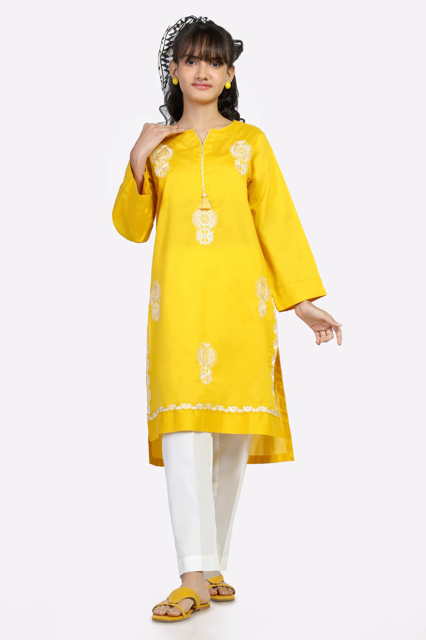 Yellow Embroidered Teens Kurti