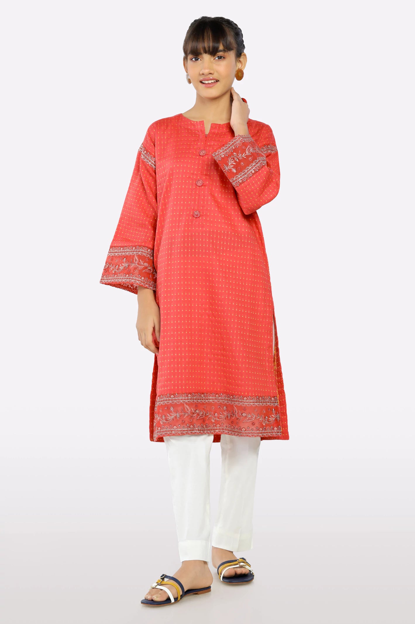 Coral Embroidered Teens Kurti