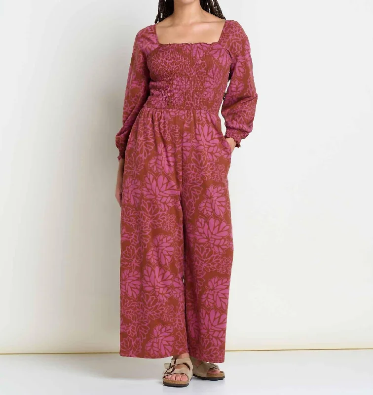 Gemina Long Sleeve Jumpsuit In Violet Leaf