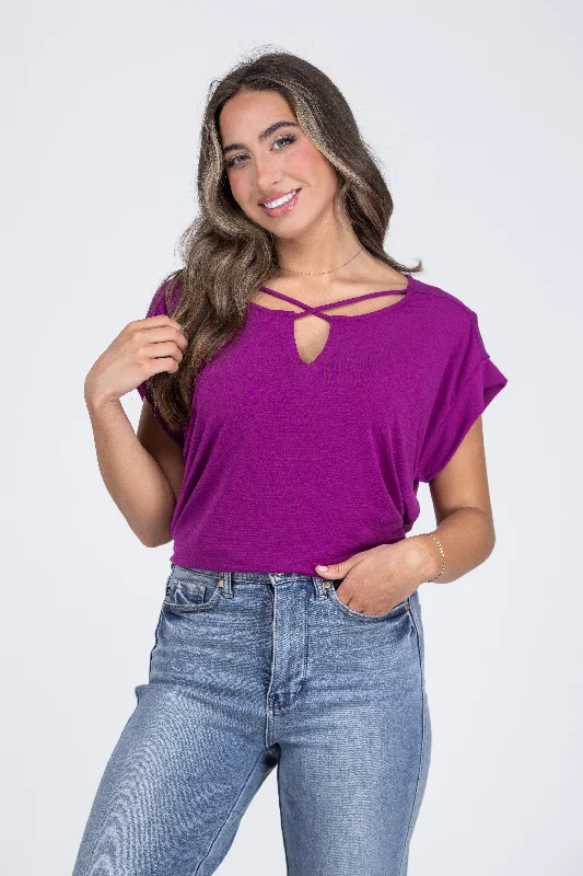 Don't Let Me Down Cross Strap Front Lightweight Short Sleeve Top