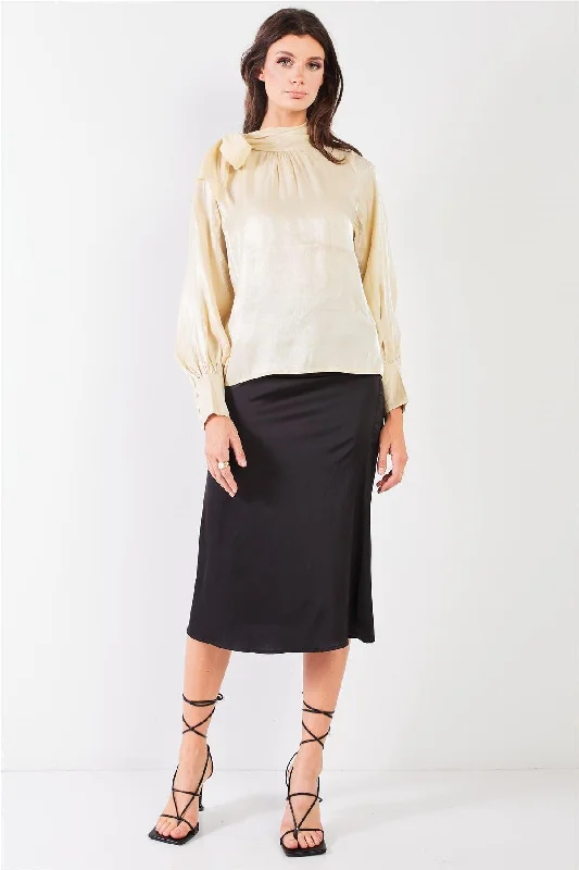 El Mirage Cream Chiffon Bishop Sleeve Tie-Neck Blouse Top /1-1-2