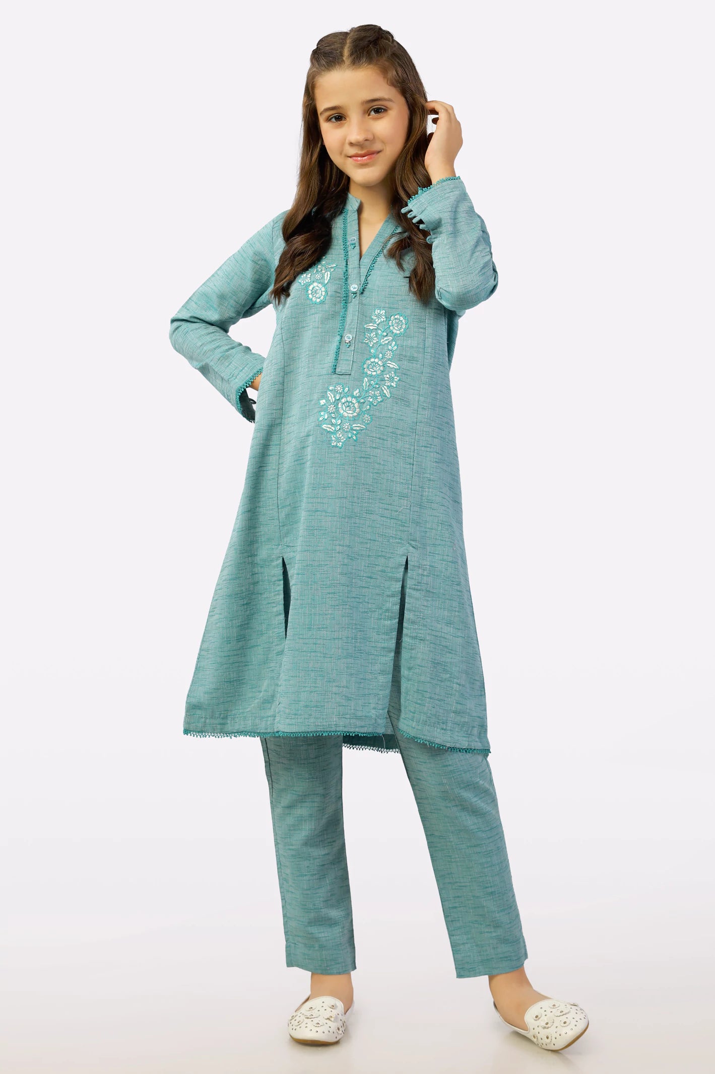 Sea Green Embroidered Teens 2PC