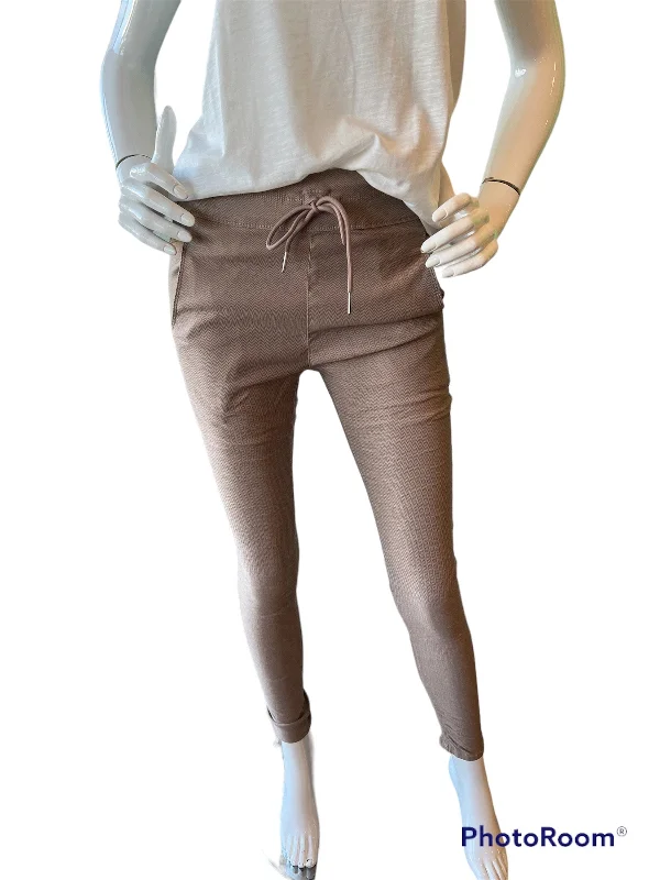 Flog -Shely Drawstring Style Pants - Bronze Herringbone