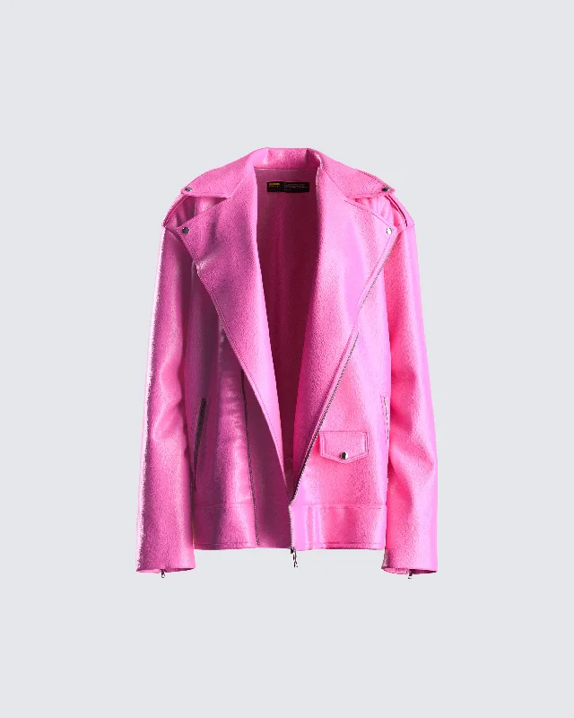 Ayse Pink Faux Leather Jacket