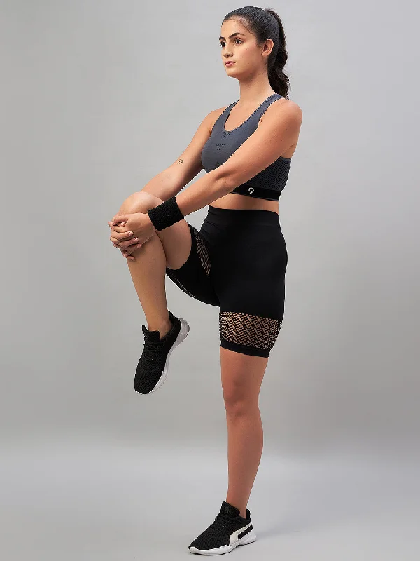 Seamless Women Black Short with Mesh Structure