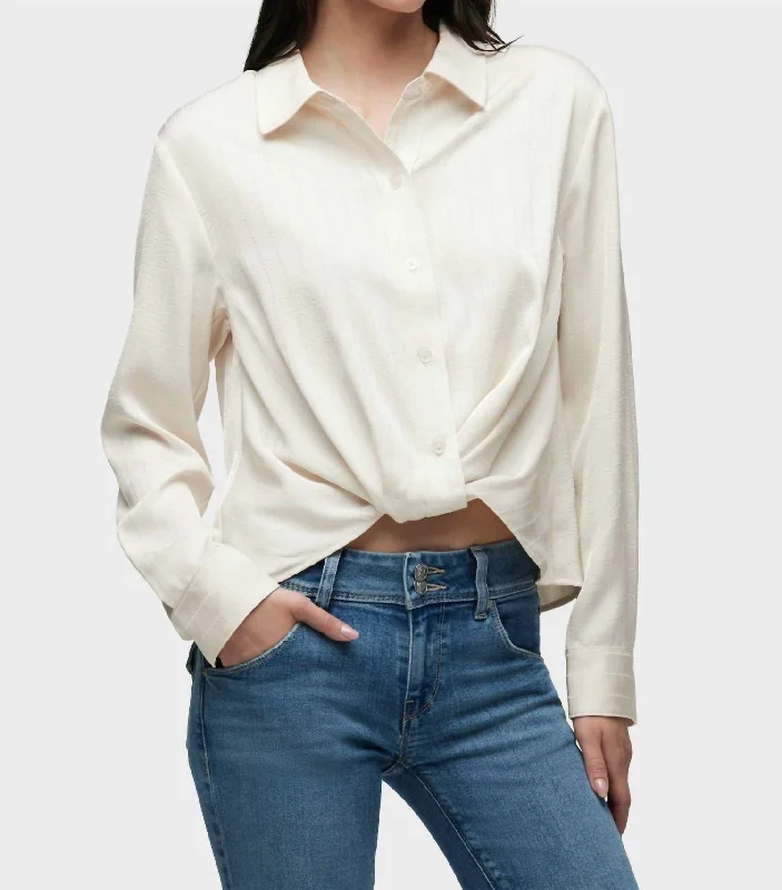 Long Sleeve Knotted Button Down Shirt In Cream