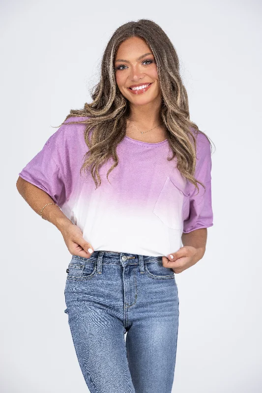 Big Time Play Women's Ombre Oversized Crop Short Sleeve Top