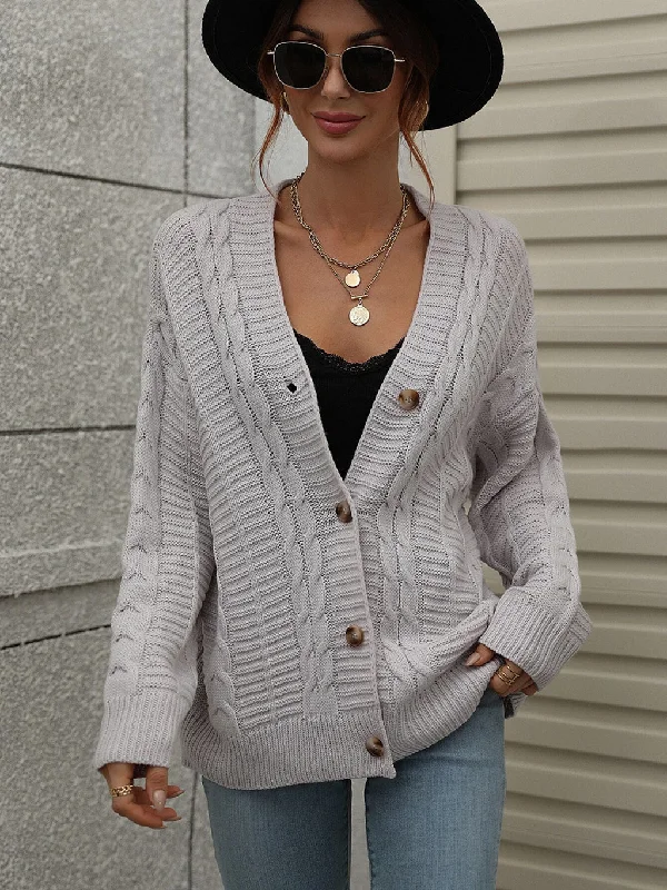 FASHION LOOSE BUTTON SOLID COLOR TWISTED ROPE SWEATER