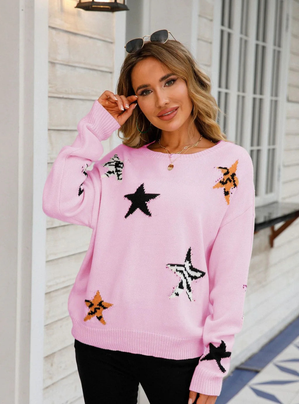 Round Neck Star Long Sleeve Sweater