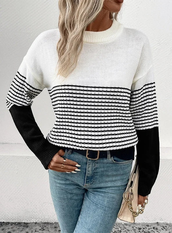 FASHION LONG SLEEVE STRIPED CONTRAST SWEATER