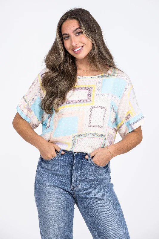 Pattern Perfect Women's Multi Pattern Hi-Lo Short Sleeve Top