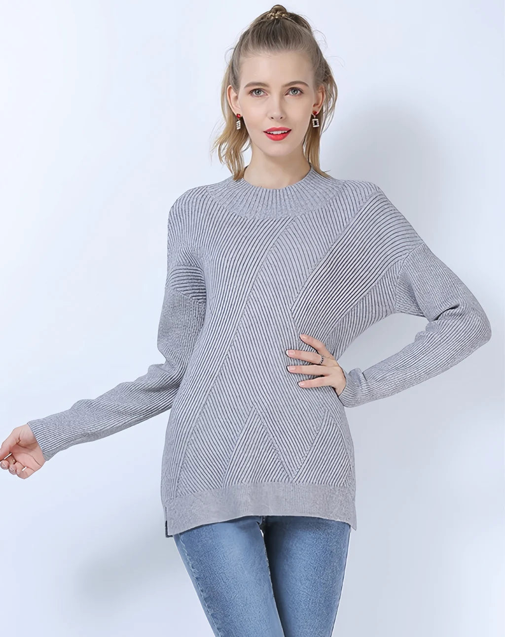 CLASSY ROUND NECK SOLID COLOR LONG SLEEVE SLIM SWEATER