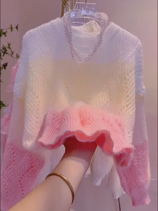 Soft Pink Fluffy Gradient Sweater