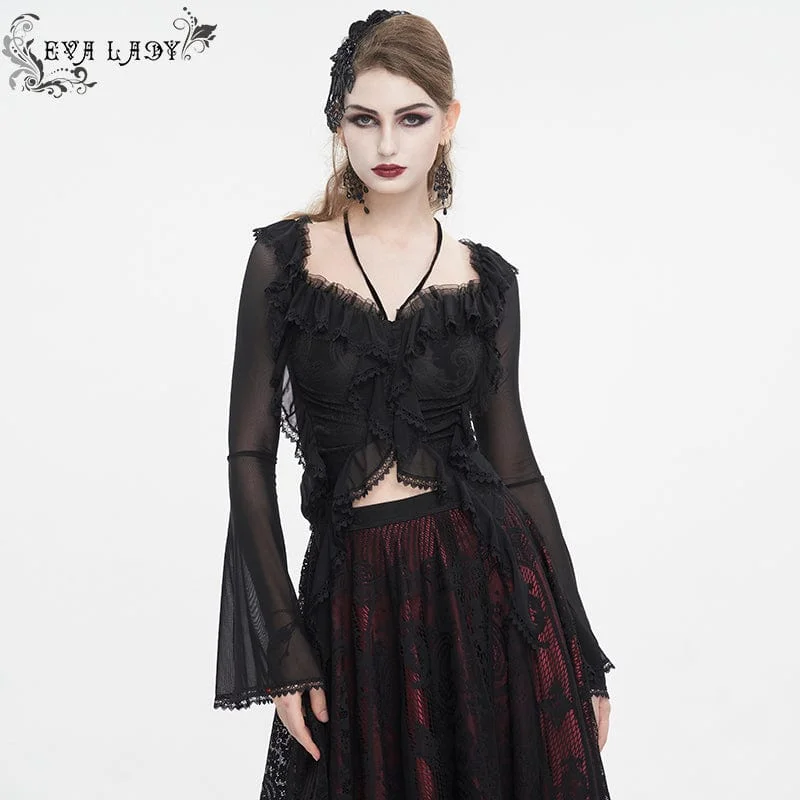 Women's Gothic Lace-up Ruffled Mesh Shirt