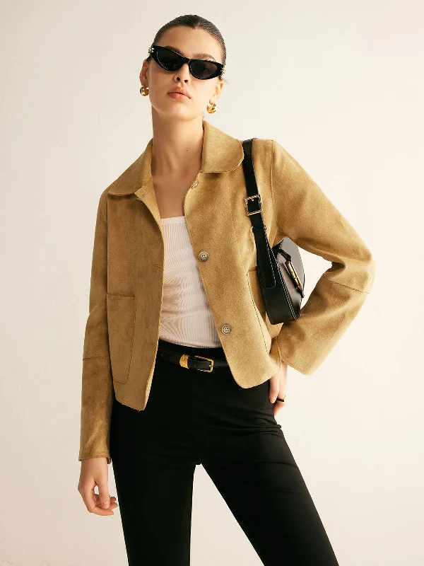 Plain Faux Leather Short Jacket