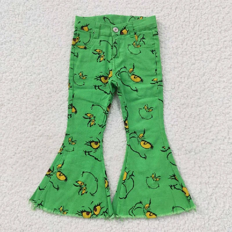 Baby Girls Christmas Green Face Denim Bell Pants